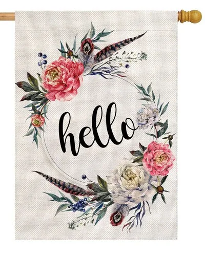 Hello Floral Wreath House Flag 28