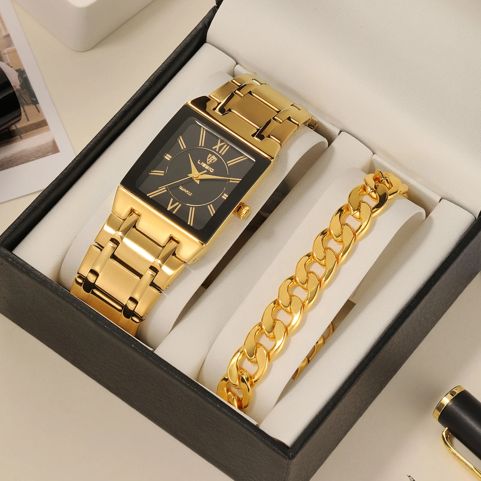 

Роскошные новые мужские часы, стальной браслет, золотой кварцевый механизм, водонепроницаемые золотые наручные часы для женщин, часы relogio masculino