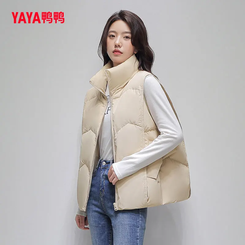 YAYA 2023 Women Down Jackets Spring Autumn Short Outer Wear Vest Stand Collar  Portable Casual Pocket Coat Ladies Padded Parkas