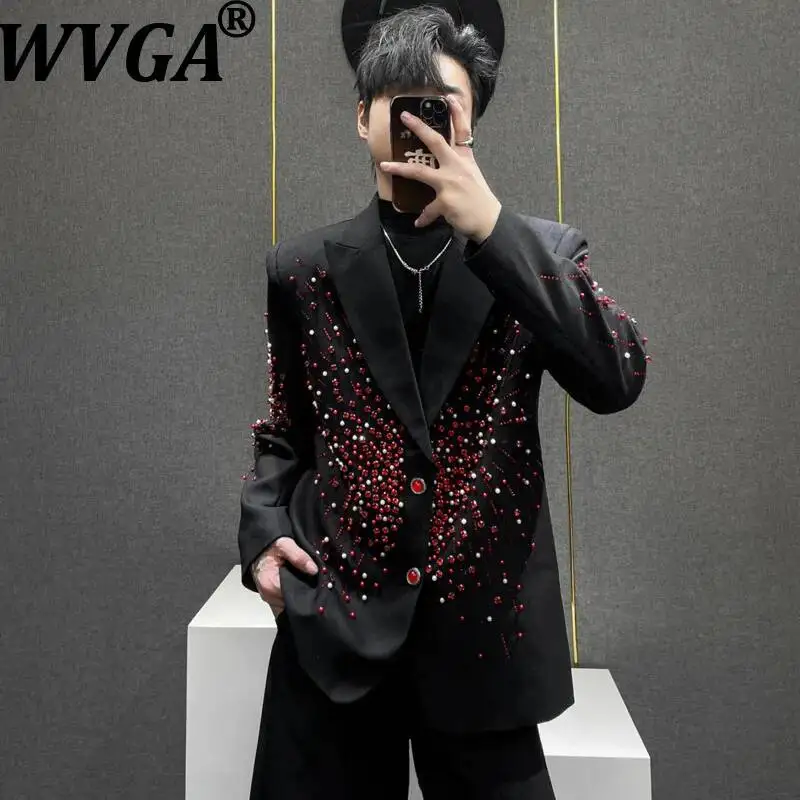 

WVGA Heavy-duty Diamond-embellished Men's Spring Autumn Trendy Dark Style Blazer Niche Chic Casual Turn-Down Collar Coats W22632