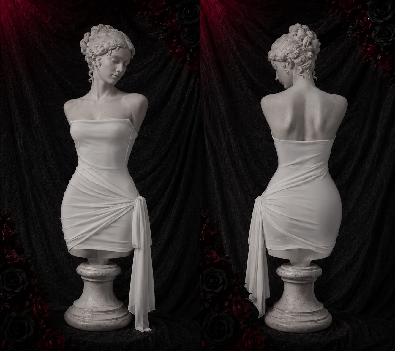 【Fragments.One choice, no more choices.】Retro Aesthetic White Ruched Slim Fit Dress with Big 3D Bow for Women