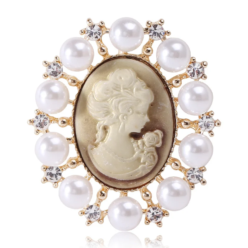 Fashion Cameo Brooch Beauty Head Brooches Lady Vintage Cameo Victorian Style Wedding Party Women Brooch Pin