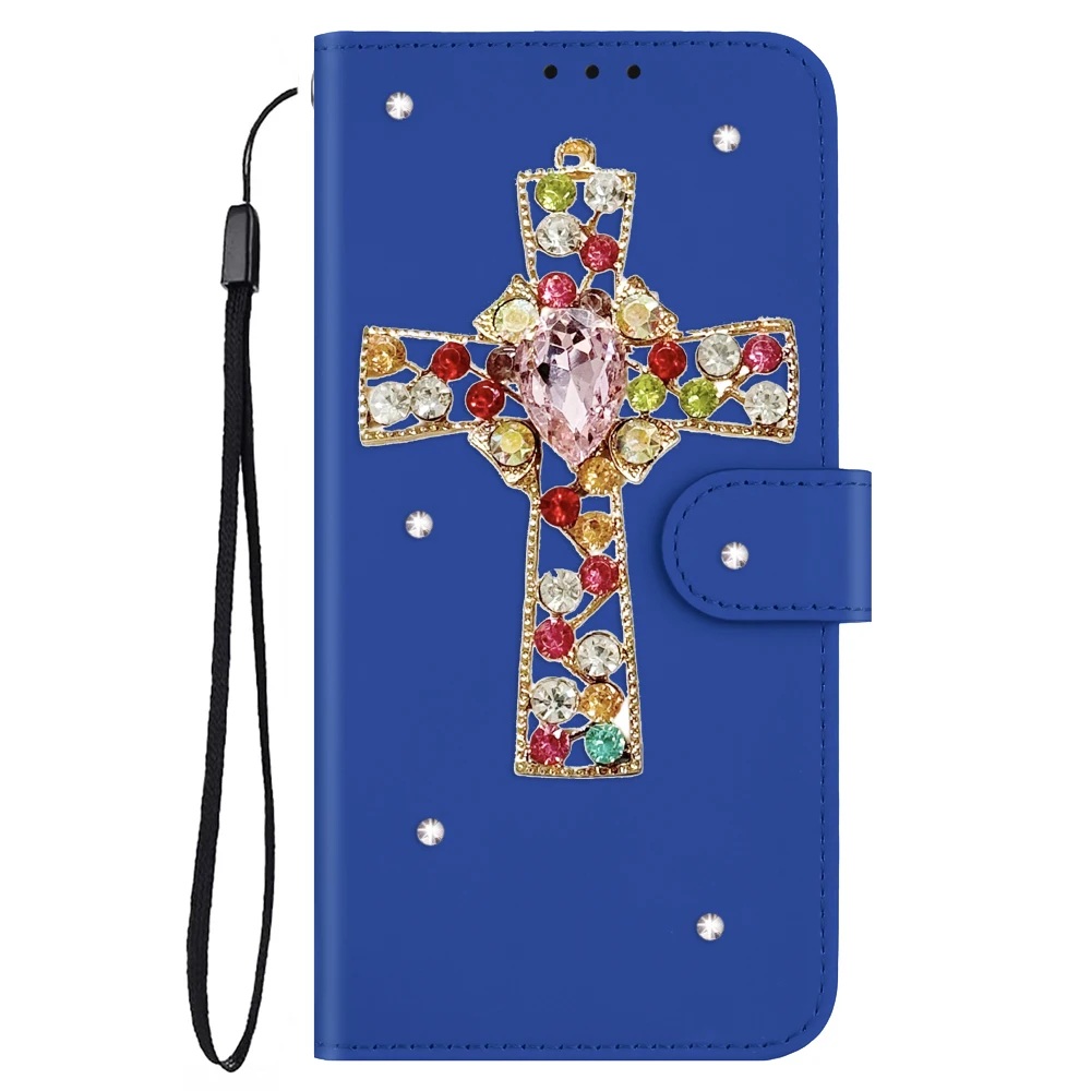 Devout prayer Cross Luxury Leather Case For iPhone 11 13 12 14 15 16 Pro Max Cases Phone Bag with Strap Handmade Jewelled Funda