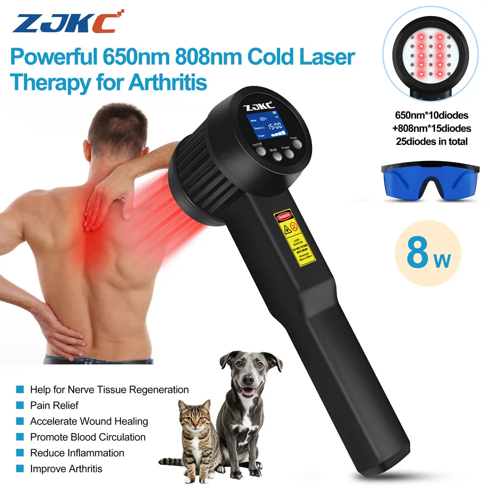 

8W Class 4 Low Level Cold Laser LLLLT Laser Therapy Devive Machine 650nmx10+808nmx15 Medical Grade for Neck Back Pain Relief