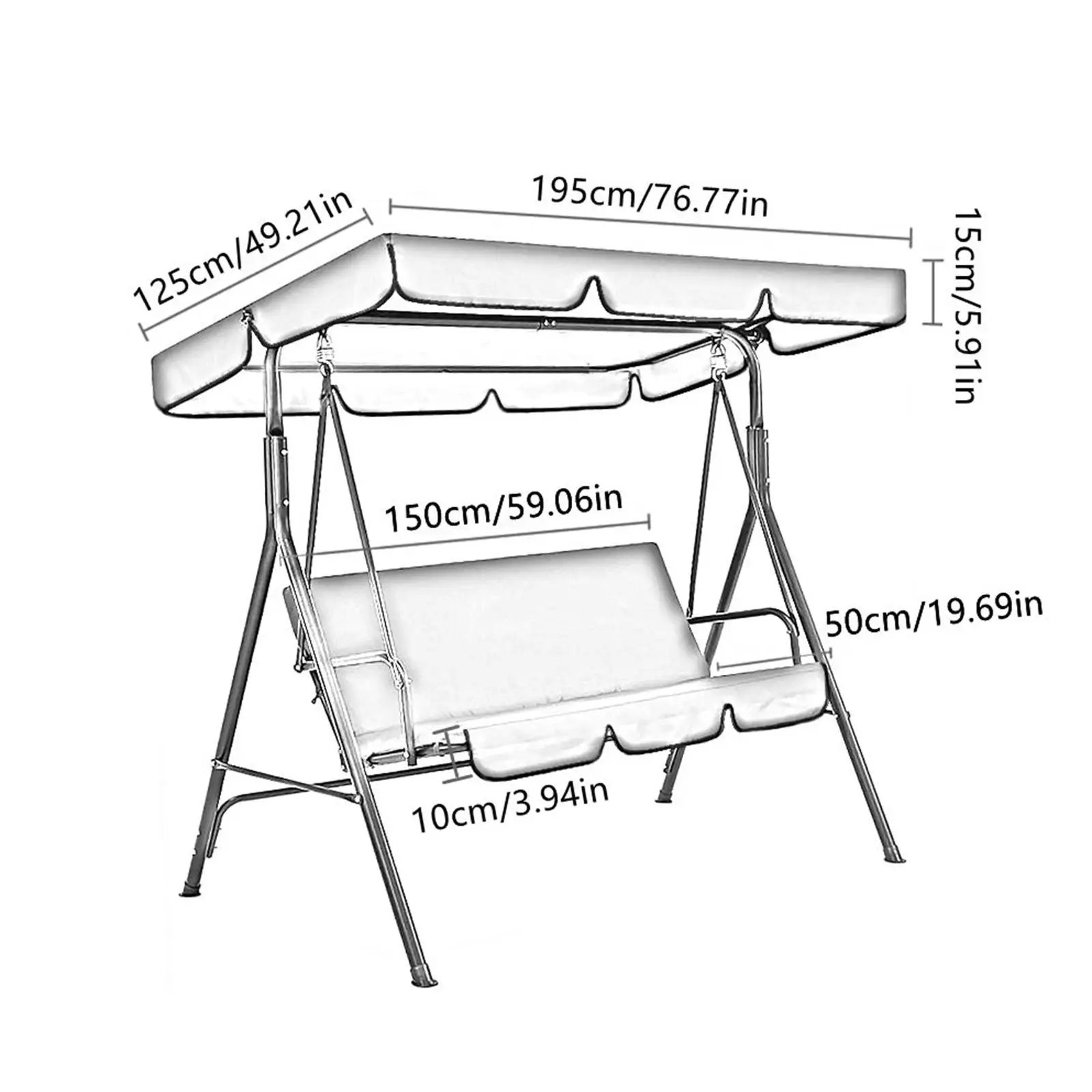 Garden Swing Chair Canopy Cover Kit Oxford Cloth for Rainy Day Hot Sun Canopy 76x49x5.9inch Tear Resistant Sunproof Replacement