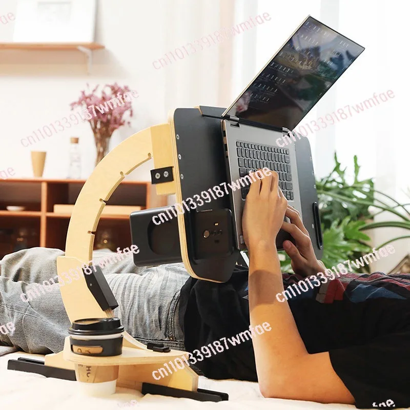 Laptop holder, computer table lying flat on the bed, adjustable folding and lifting wooden table