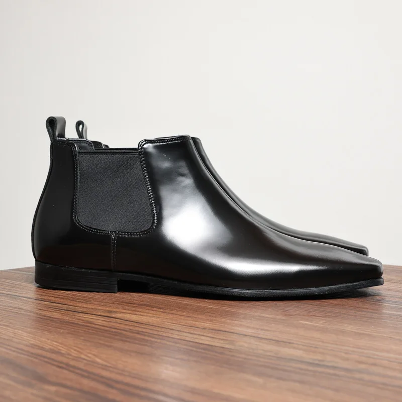 2024 جديد النمط البريطاني ساحة تو عالية أعلى لامعة الرجال الأحذية الأعمال أحذية من الجلد عارضة