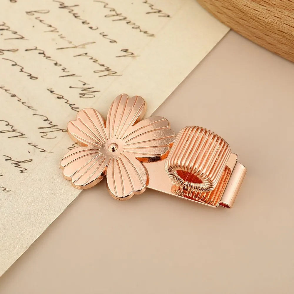 Multi-functional Zinc Alloy Metal Pen Clip Flower Shape Single-hole Elastic Pen Holder Pen Keeper Students