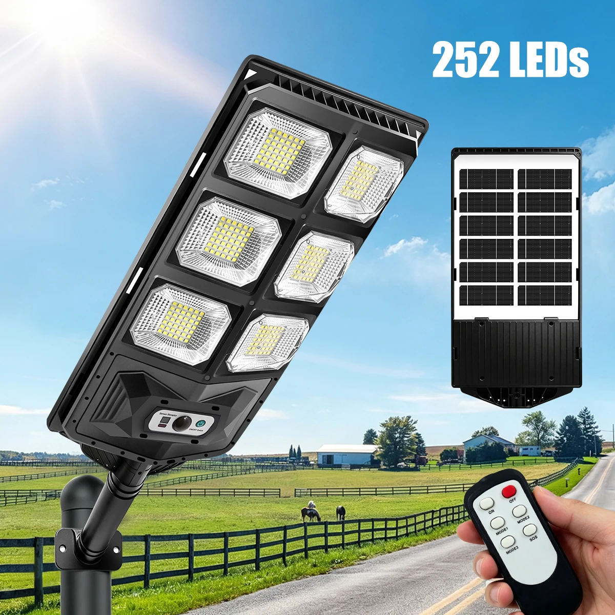 Solar Street Lights Outdoor LED Solar Flood Light with Motion Sensor Dusk to Dawn Solar-Powered Light for Outside Security Light