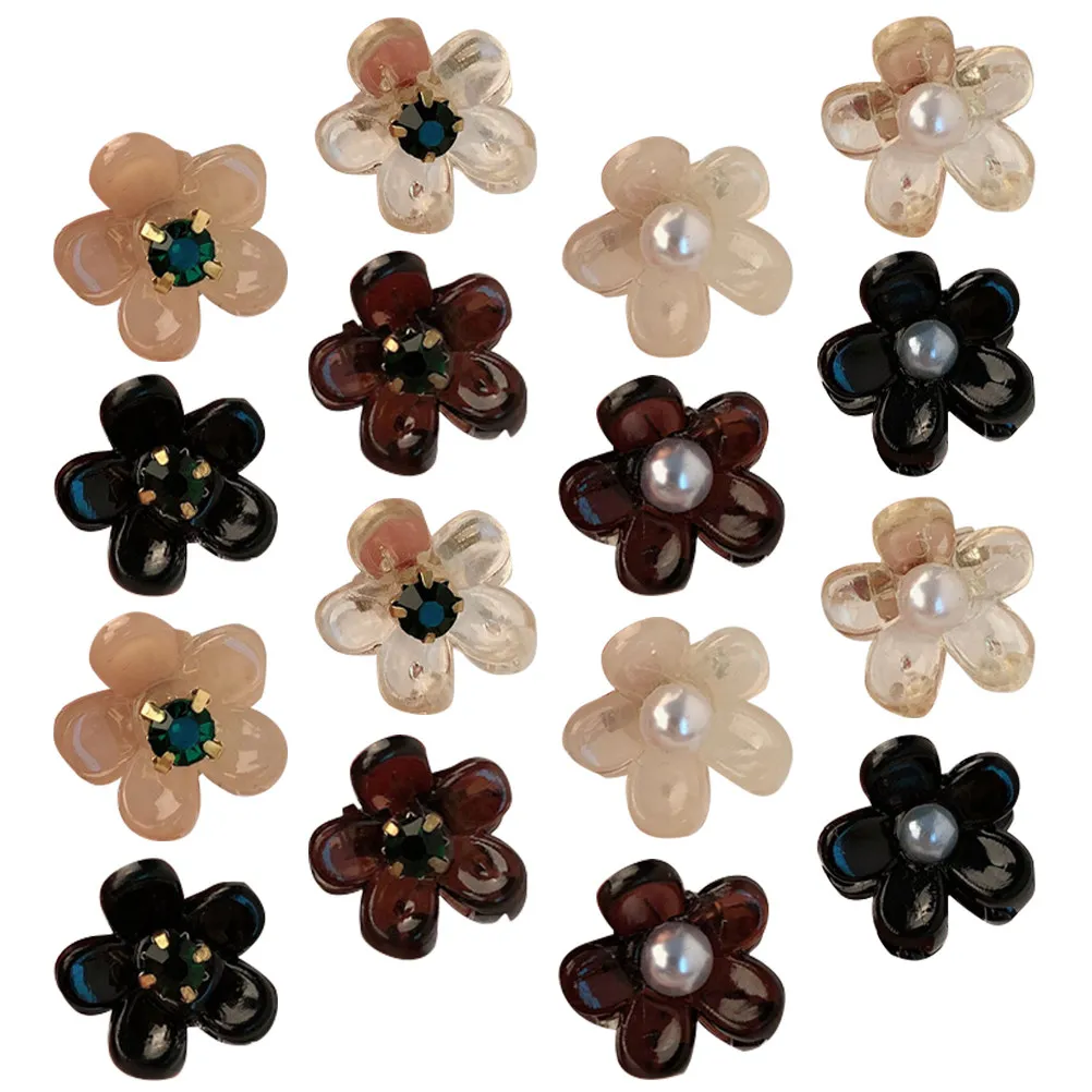 

16Pcs Elegant Pearl Flower Hair Clips Claw Jaw Style for Small Hair Clamps Wedding Birthday Photo Stage Outfit