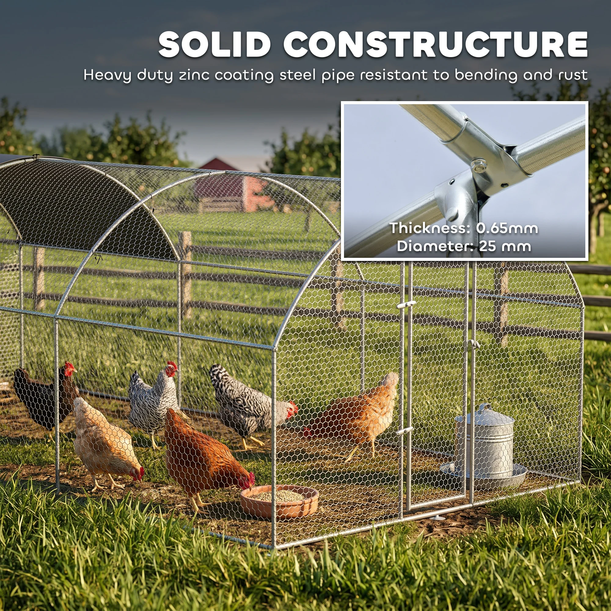 PawHut Walk In Chicken Run Galvanised Chicken Coop Hen Poultry House Cage Pet Playpen Garden with Water-Resist Cover