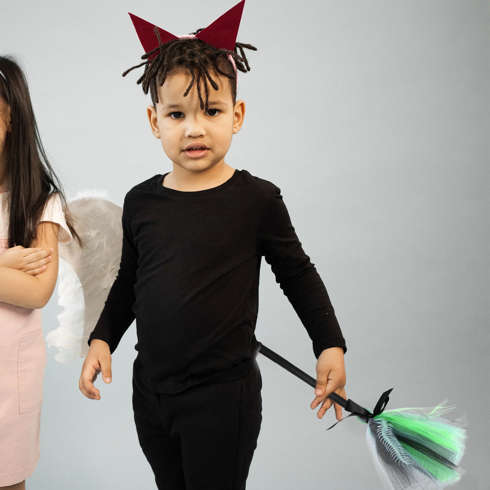 

Halloween Broom Decoration Plastic Gauze Material Light Practical Creative Unique Party Prop Witch Broom Performance Decoration