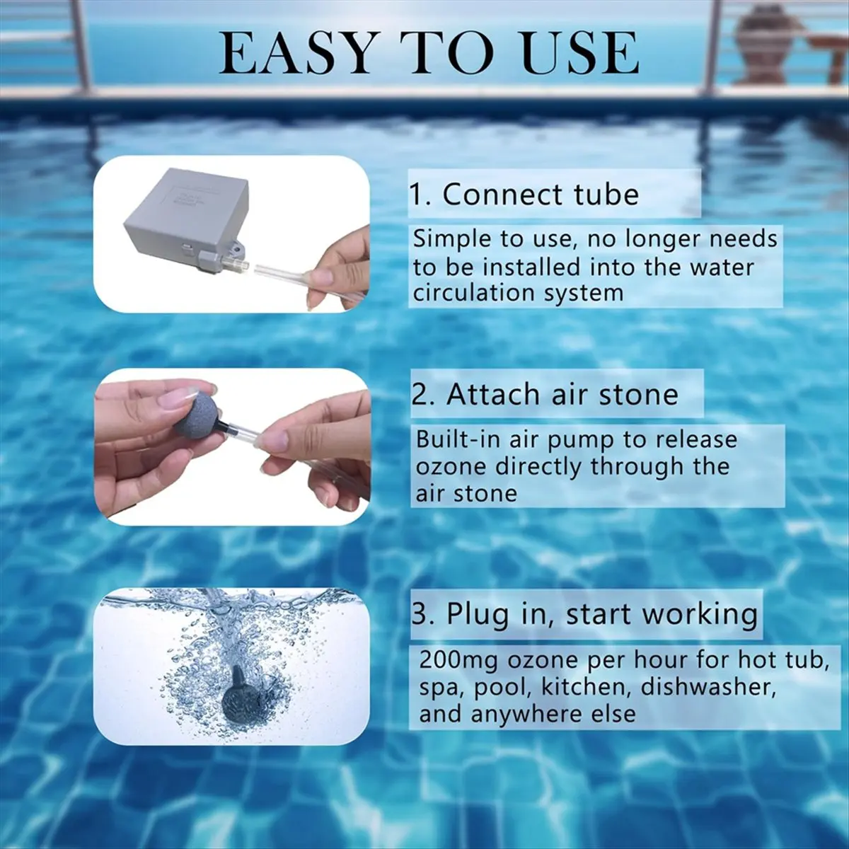 [Vend for]Generator with Air Stones for Cold Plunge 300mg/H High-Efficiency Water Ozonator with Air Stones EU Plug