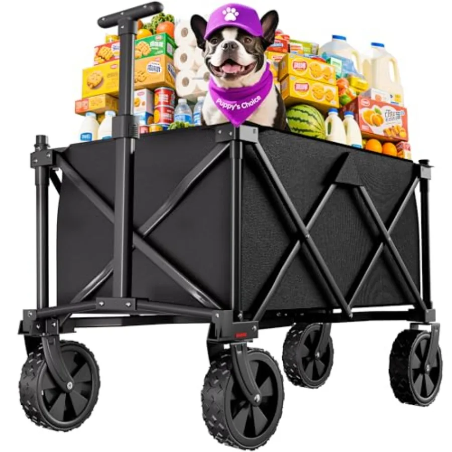 

Collapsible Folding Wagon Cart with Big Wheels Foldable Cart with 400LBS Capacity Utility Lightweight Wagon Heavy Duty Grocery