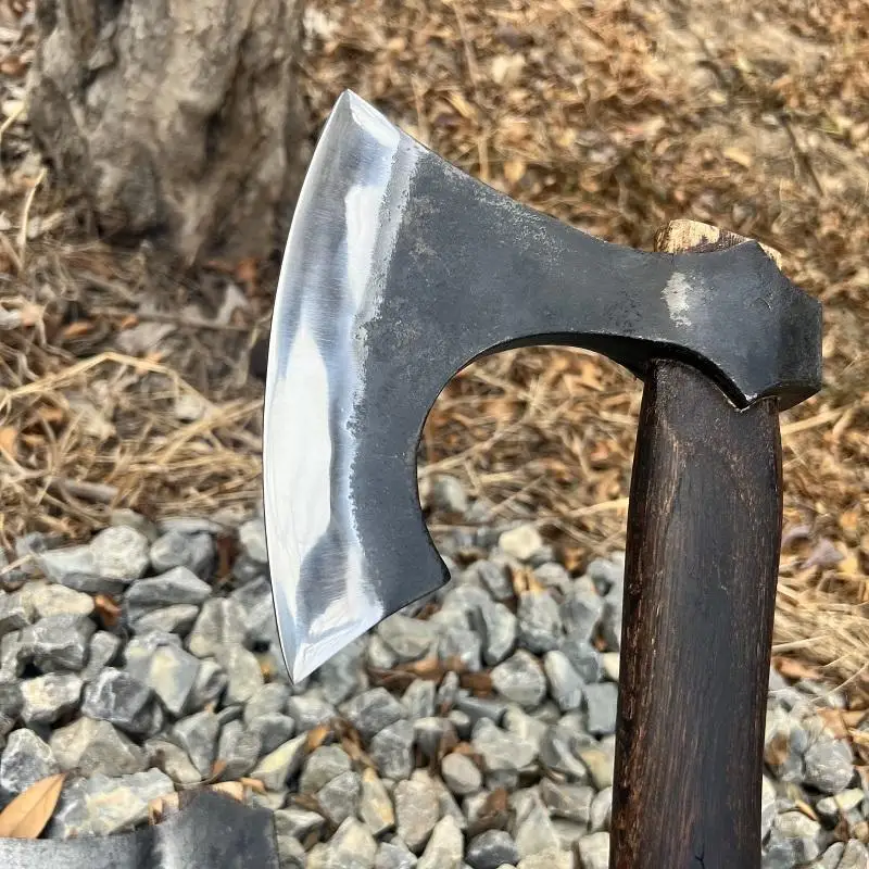 

New Style 53cm Broad Blade Viking Axe - Hand Forged Manganese Steel Camping Hatchet Heavy Duty Wood Chopping