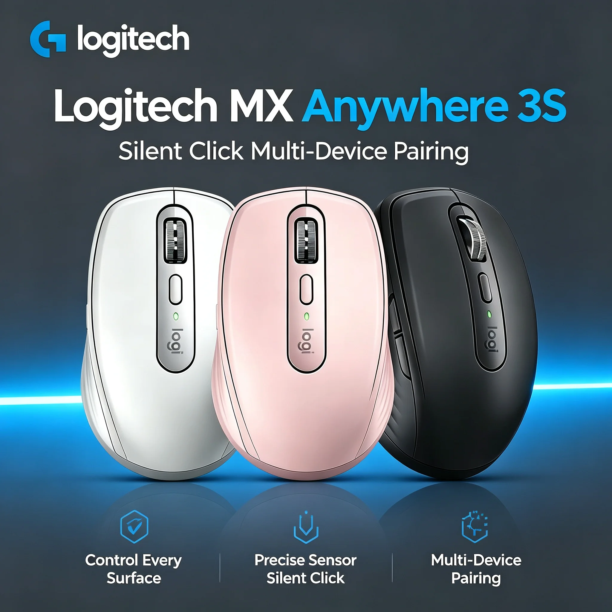 Logitech MX Anywhere 3S Portable Wireless Mouse, Multi-Device Connection, Silent Click Office Computer Mice