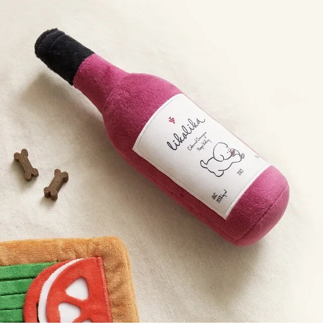 New Cute Squeaky Dog Toy Pet Nose Smell Stuffed Toy Imitation Wine Bottle Photography Props Birthday Gift Puppy Accessories