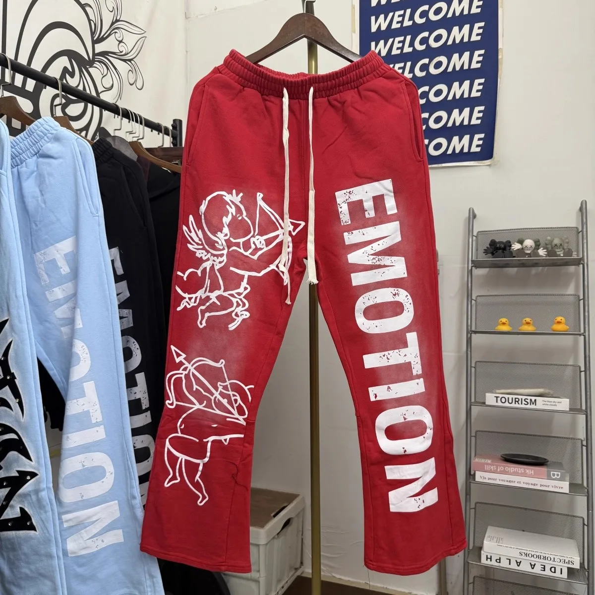 

Harajuku Good Quality Washed MIXED EMOTION Pants Men Women Little 1:1 Print Trousers Jogger Drawstring Sweatpants