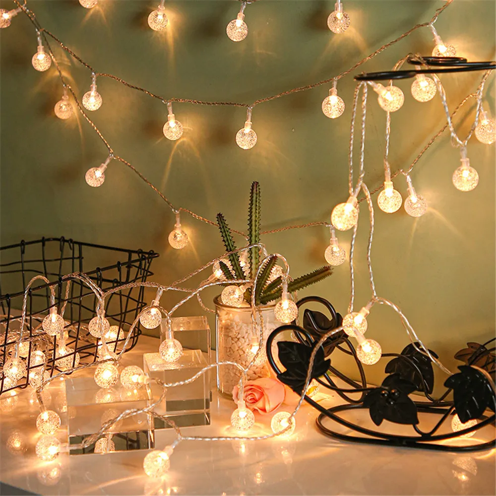 10M 80LED String Lights Fairy Crystal Ball Lights LED Outdoor Camping Chain Festival Holiday Outdoor Decor Battery Lamp