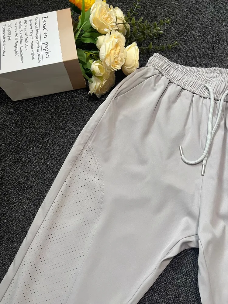 Ice Silk Qui Dry Pants Men's Summer Thin Breathable Drape Sports Outdoor Me Patchwork Straight Leg Casual Trousers