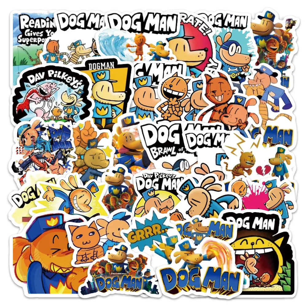 

10/50PCS New Dog Man Cartoon Animation Movie Doodle Cute Decorative Stickers Personalized Creative DIY Water Cup Decal Kids Toy