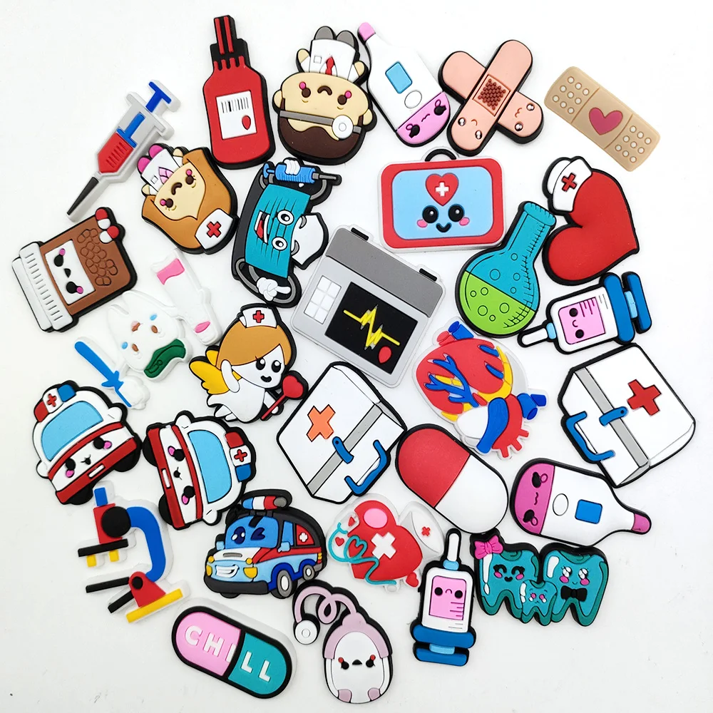 30pcs/set Medical Shoe Charms Accessories Cute Stethoscope Syringe PVC Shoe Decoration Kids Gifts