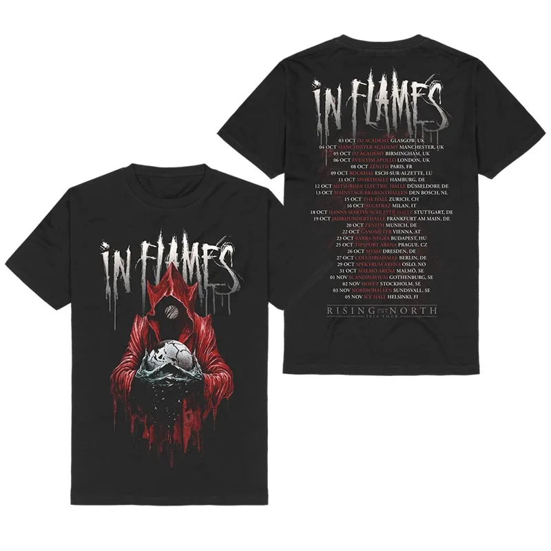 Hot Summer in Flames Band Swedish Metal Rock European and American Trendy Brand Men's Short-sleeved Cotton Printed T-shirt
