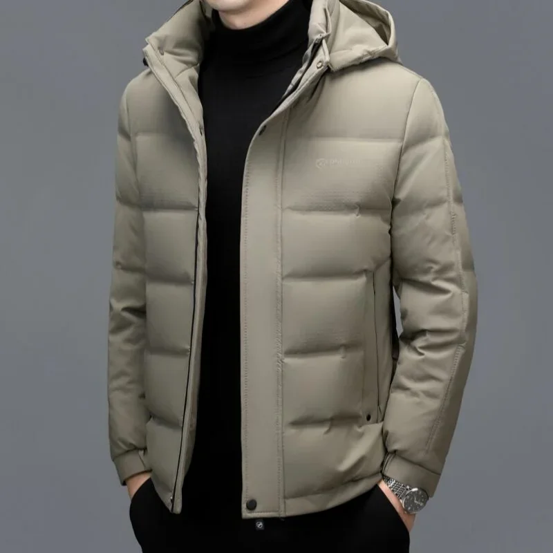 2024 Winter New Fashion Men White Hooded Duck Down Jackets Men's Thick Warm Parka Overcoat Down Coat 4XL Classic Coat