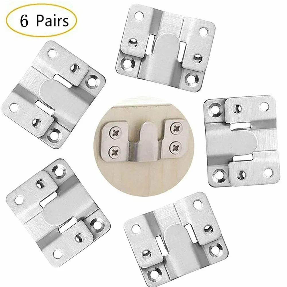2 6 Pairs Flush Mounting Buckles 44 X 19 X 2 Mm Concealed For Photo Frame Hardware Mount Bracket Stainless Steel