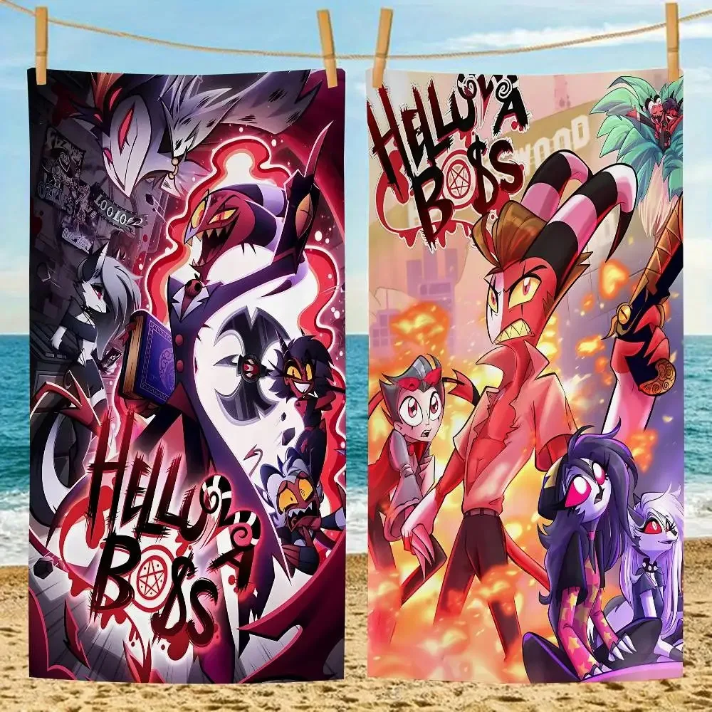 3D Anime H-Helluvas B-Boss Strandtuch, schnell trocknende, leichte Mikrofaser, unverzichtbares Sommergeschenk für Jungen und Mädchen