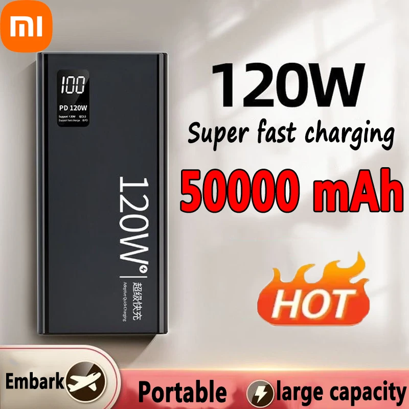 Xiaomi 120W Super Fast Charging 50000mAh Power Bank Ultralarge Capacity Portable Digital Display External Batter Powerbank Hot