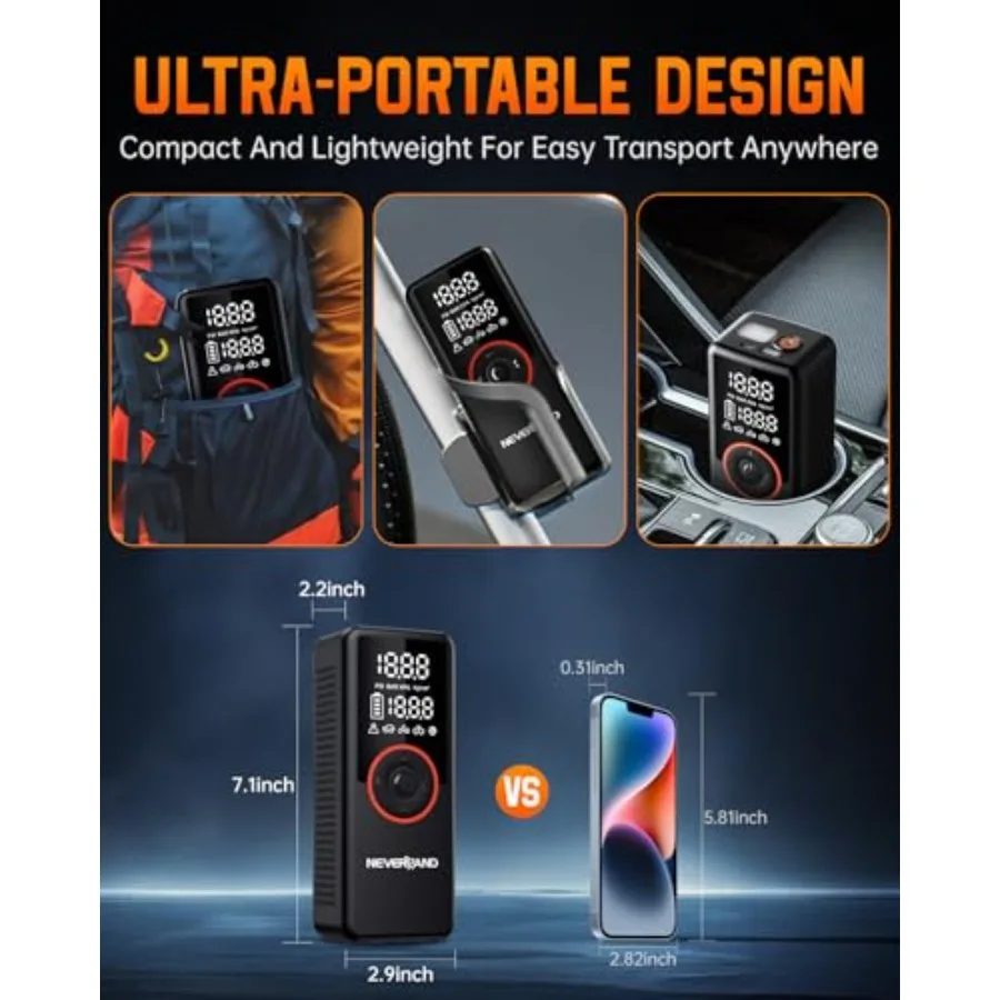 Inflador de neumáticos SUV portátil, compresor de aire de alta potencia de 30000mAh, 180PSI, 150W con indicador Digital, inf de neumáticos de doble iluminación