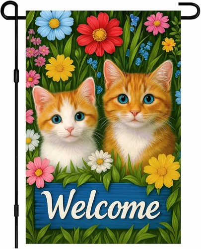 Spring Garden Flag Cat Welcome Flag Double Sided 12 X 18 Inch Featuring Orange T UUI GGX
