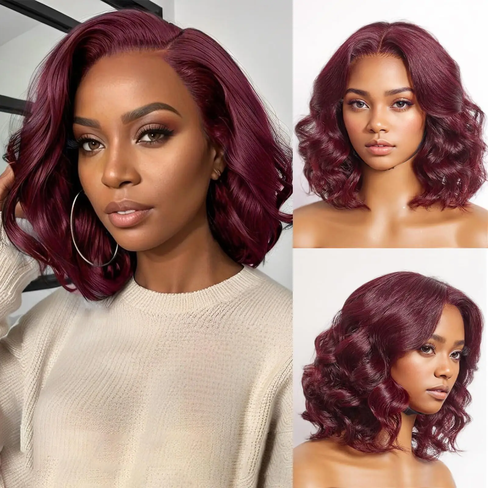 

99J Burgundy Losse Body Wave Bob Wig Human Hair 5×4 Lace Frontal Wigs Human Hair Short Bob Wig Pre Plucked For Black Women