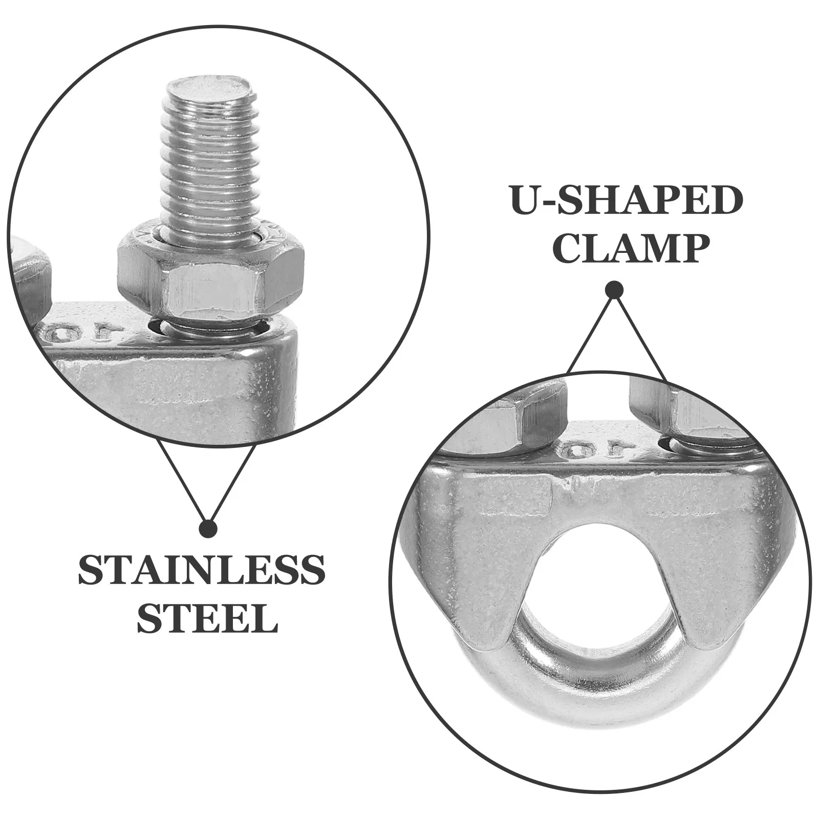 10Pcs Stainless Steel U-Shaped Wire Rope Clamp Clip Cable Clamp Collar for Rigging Fencing Cable Cord Metal Clamps - view 6