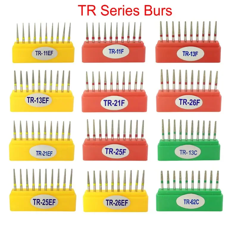 10pcs/Set Dental Diamond Burs Drill Handpiece Handle Diameter 1.6mm Polishing Materials TR Series