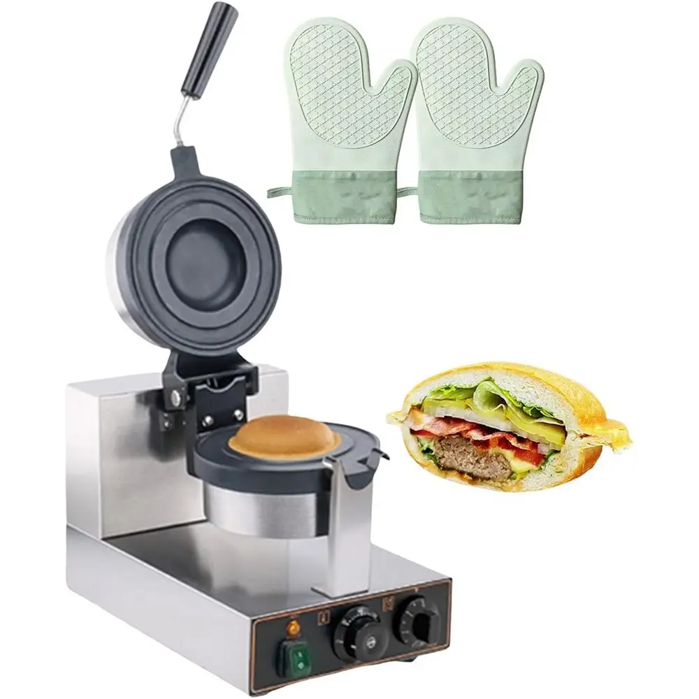 

Non-Slip Electric Burger Press with Gloves, Temperature-Controlled Non-stick Grill, and Timer, Plus Commercial Bread Toaster