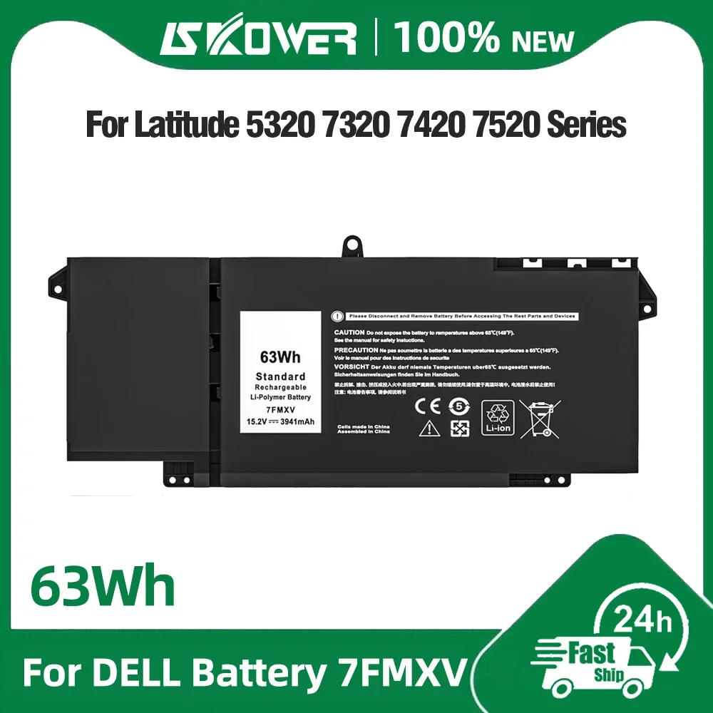 15.2V 63Wh 7FMXV Laptop Battery for Dell Latitude 5320 7320 7420 7520 2 in 1 P133G P134G P135G P136G P138G P139G P110F 9JM71