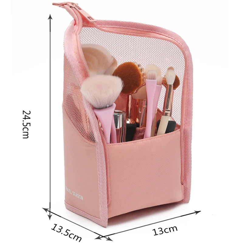 1 Pc Stand Cosmetische Tas Voor Vrouwen Clear Rits Make-Up Case Reizen Vrouwelijke Make-Up Borstel Houder Organizer Toilettas Opslag tas