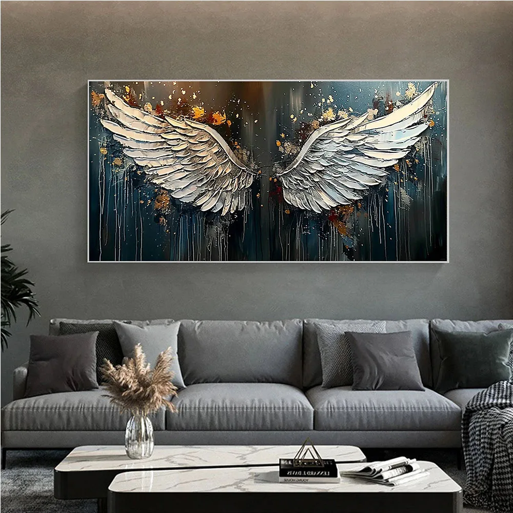 Large Size Angel Wing Mosaic Diy full Square Round Diamond Painting Wall Art Abstract White Wing Art Minimalist Home Decor Gift