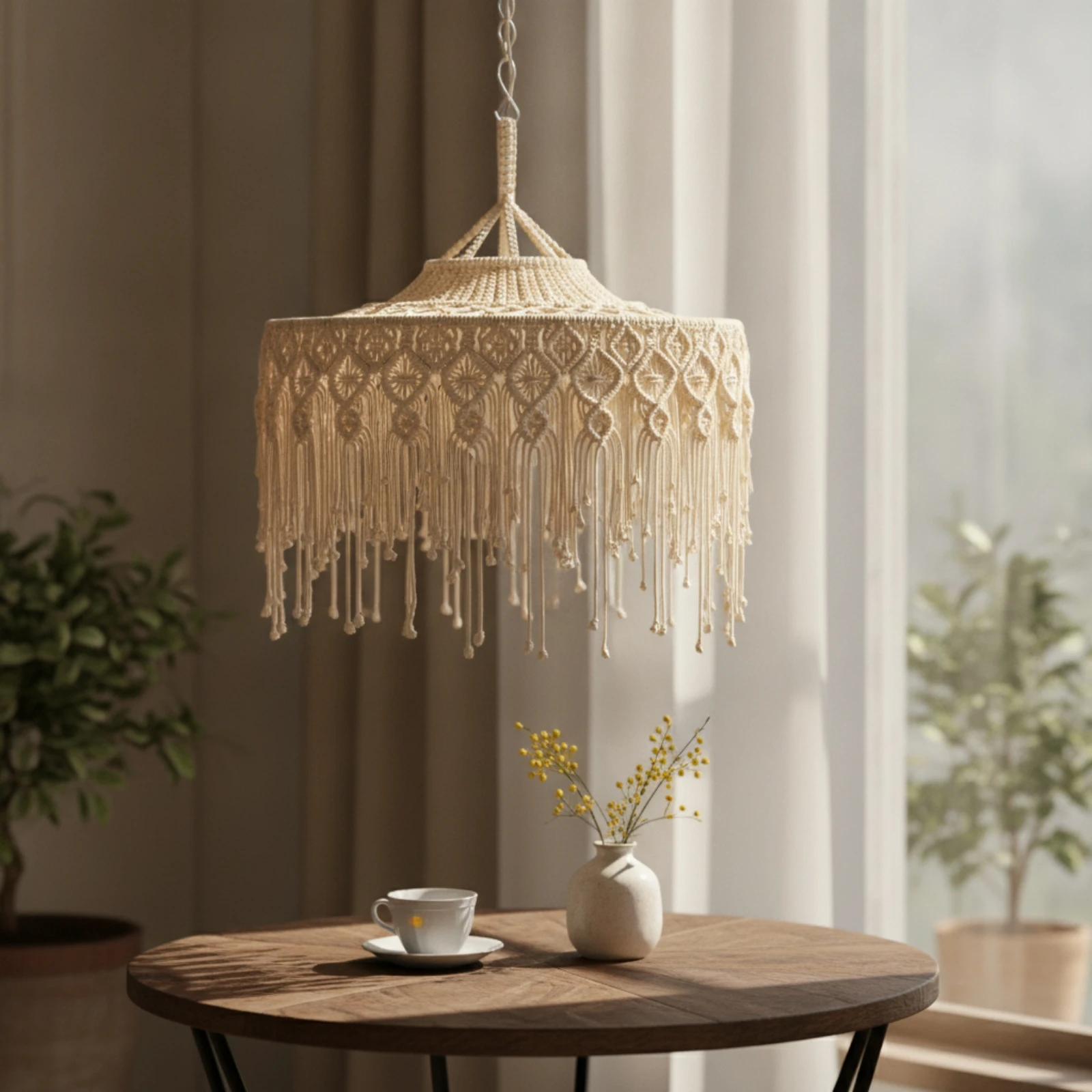 Macrame Lampshade Handmade Lampshade with Fringe Pendant Light Shade Boho Hanging Lamp Shade Bohemian for Bedroom, Living Room