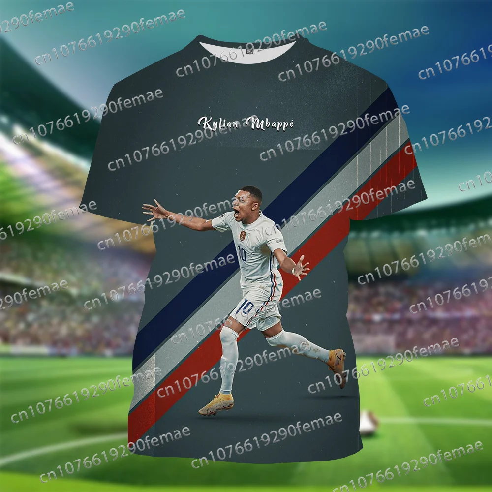 Latest Fashion Mbappe 3D Printed Pattern Football Fan T-shirt for Daily Casual Comfort Round Neck Short Sleeve