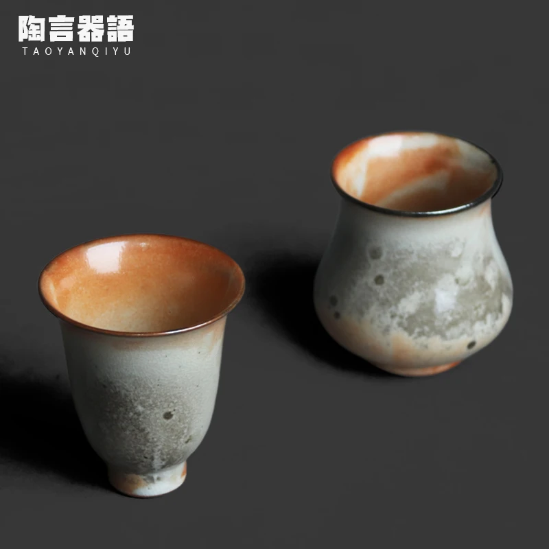 Vintage Rough Pottery Rakuyaki Master Teacup (Wide Mouth), Kiln-Formed Gray Textured, Kung Fu Tea Ceremony Tasting Single Cup