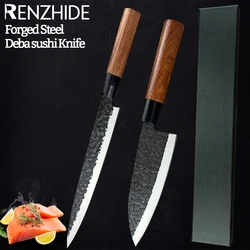 RZD Sushi Sashimi Knife Set Forged Steel Deba Fishing Fillet Knife Japanese Chefs Kitchen Kingfish Slicing Cutting Carving Tool