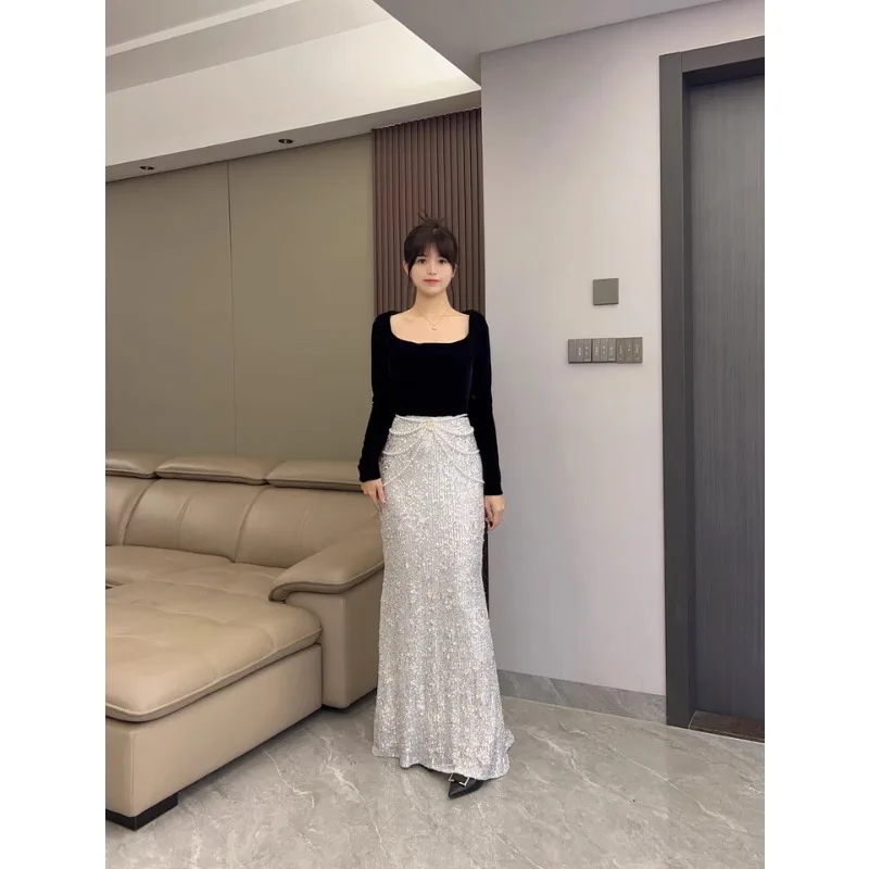 فساتين حفلات فاخرة مطرزة بالترتر فساتين سهرة أنيقة بحورية البحر باللون الأسود فساتين نسائية طويلة للمناسبات الرسمية