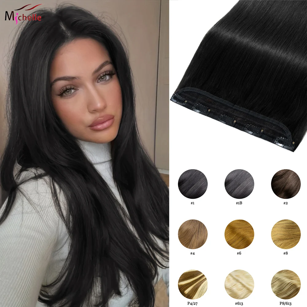 قطعة واحدة وصلات شعر بمشبك في الشعر البشري 3/4 مشبك رأس كامل على وصلة شعر ريمي للنساء مشبك شعر أسود طبيعي 5 مقاطع #1