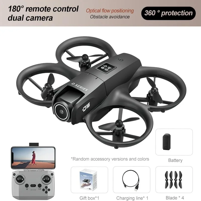 D16 Mini Drone Dual Camera Optical Flow Obstacle Avoidance RC Quadcopter FPV WIFI Gesture Control Extra Batteries Power Motor