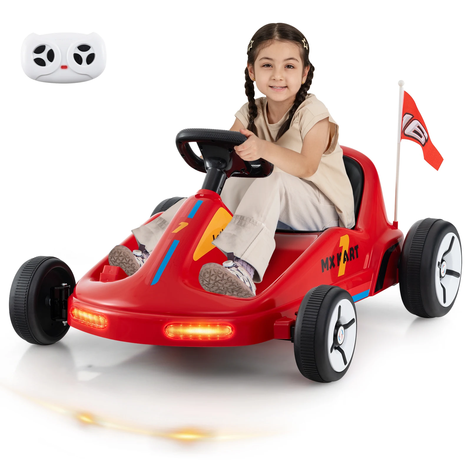 Elétrico vai Kart brinquedo para crianças, alimentado por bateria, passeio em brinquedo de corrida, controle remoto, 12V, 7Ah