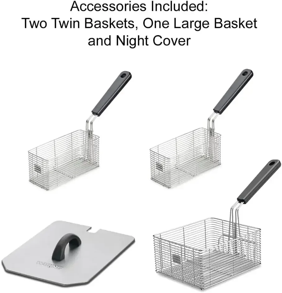 التجاري WDF1000 الثقيلة 10 رطل. مقلاة عميقة سلة واحدة، تتضمن 3 سلال قلي وغطاء ليلي - 1800 وات، 120 فولت، 5-15 قابس، فضي