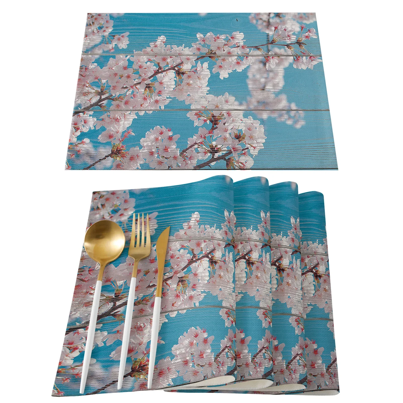 Japanese Cherry Blossom Pattern Table Mat Kitchen Decoration Placemat Table Napkin For Wedding Dining Accessories Table Mat